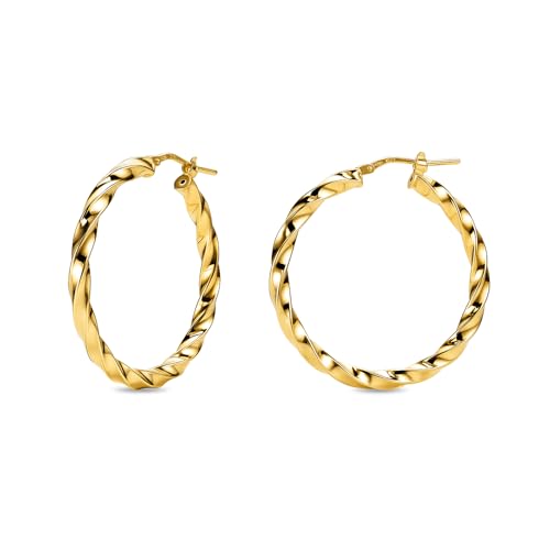 MIORE Schmuck Handgefertigt in Italien Ohrringe Silber 925 Creolen Silber 925 gedrehte Kreolen 30 mm Durchmesser Ohrringe Vergoldet 18K Gold Runde Hoops Ohrringe Damen Ohrschmuck