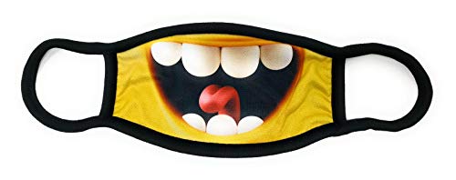 Dilara Maske mit Motiv aus Baumwolle in Schwarz mit Aufdruck - PREMIUM Mundbedeckung Lachender Mund Lachender Smiley