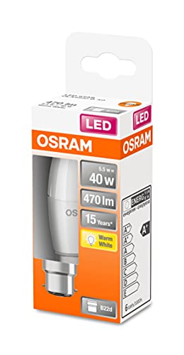 OSRAM LED Star Classic B40 matte LED-Lampe in Kerzenform B22d Sockel Warmweiß 2700K 470 Lumen Ersatz für herkömmliche 40W-Glühbirnen 1er-Pack