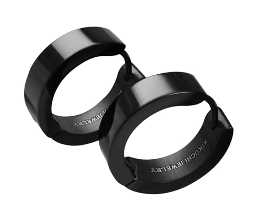 Kikuchi Titan Stäbchen Edelstahl Creolen Kantig hochglänzend Gold Schwarz Frau Herr 13 nach Wahl 5 Schwarz