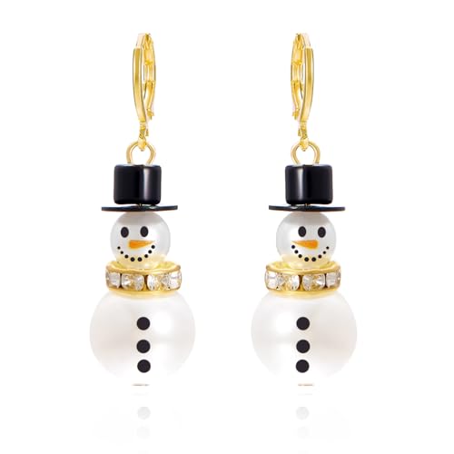 Itkcozcg Mode-Accessoire Weihnachts-Schneemann-Schneeflocken-Creolen mit Perlen und Kristallen Akzenten Festival-Schmuck-Accessoire für Frauen Size reference picture Legierung Perlen Diamanten
