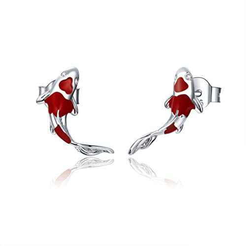YO-HAPPY Koi Rot Ohrstecker 925 Sterling Silber Fisch Ohrstecker Schmuck Geschenk für Mädchen