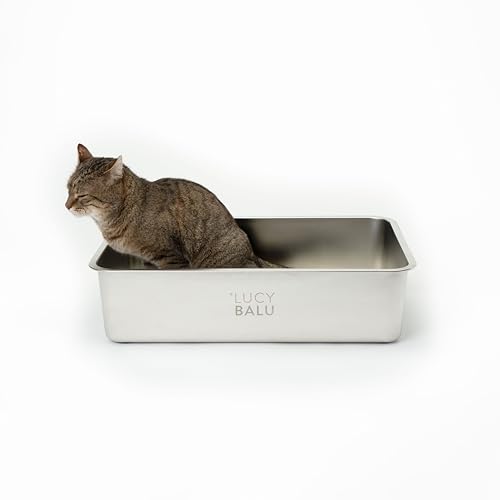 LucyBalu STEELOO Edelstahl Katzenklo geruchsfrei XXL-Katzentoilette aus Edelstahl offenes Katzenklo für Einstieg von Oben modernes hop-in Katzen Klo ohne Deckel Katzen WC