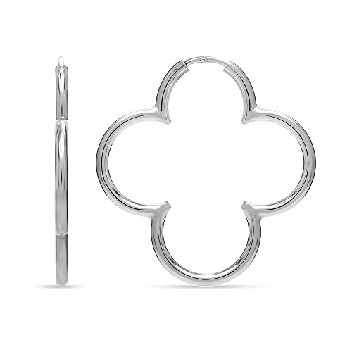 LeCalla Kleeblatt-Creolen aus 925er-Sterlingsilber elegant und leicht einfache Blume mittelgroße Kleeblatt-Creolen für Damen 33 mm