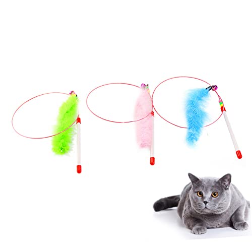 Milisten 3stücke Federwedel Für Katzen Aus Stahldraht Und Kunststoffgriff Interaktives Katzenspielzeug Bunte Feder-katzenspielzeug Für Hause Katzenbedarf
