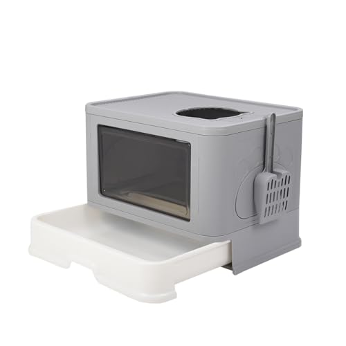 Home Nature Katzenklo Katzentoilette mit Deckel ausziehbarem Tablett Schaufel für Katzen bis 15 kg weniger Spuren auslaufsicherer Boden Lichtgrau