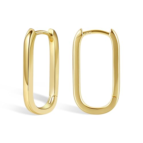 Gold Ohrringe für Damen Kleine Eckig Creolen Ohrringe hypoallergen Kleine Huggie Breit Creolen Ohrringe Oval Creolen Ohrringe Eckig Creolen Rechteckig Ohrringe für Damen Mädchen