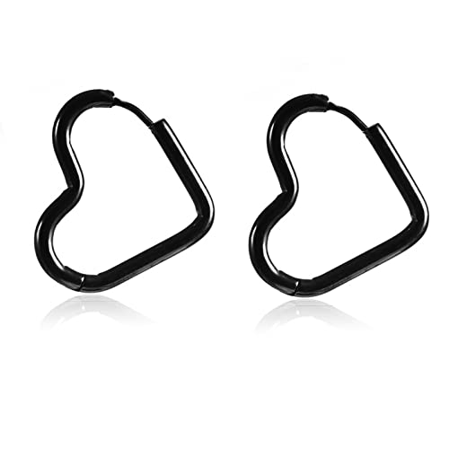 Beydodo Creolen Damen Edelstahl Ohrringe Herz Poliert Schwarz Creolen Nickelfrei in Bijouterie