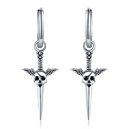 Dolch Ohrringe 925 Sterling Silber Schwert Creolen Ohrringe Skull Gothic Schmuck Geschenk für Damen