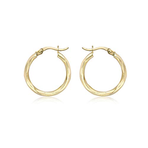 Carissima Gold Damenohrring aus Gelbgold 9 ct mit Diamantschliff Facetten-Creole 18 5 mm