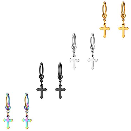 JewelryWe 4 Paar Klassische Ohrhänger mit Kruzifix Anhänger für Farbig