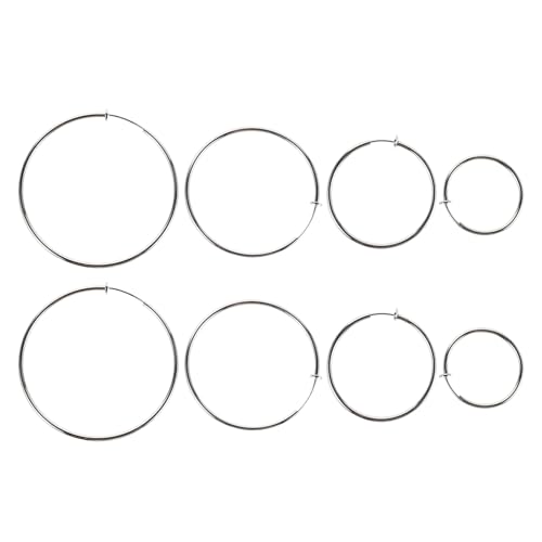 OUNONA 4 Paar Huggie Clip-Ohrringe Creolen für Damen und Herren 30 40 50 60 mm Hypoallergene runde Creolen aus Edelstahl silberfarben für nicht gestochene Ohren geeignet