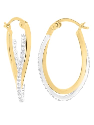 My Gold Damen Creolen Ohrringe Gold 375 Gelbgold Weissgold 9 Karat Bicolor 25mm x 3mm Damenohrringe Jules C-01032-G661