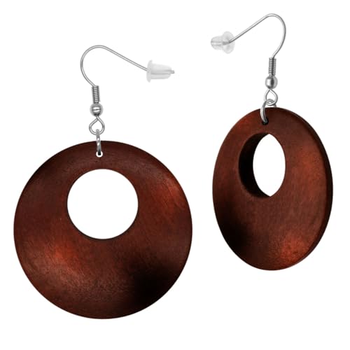 Soul-Cats Ohrhänger Holz Damen braun rund 40 mm Leichte Creolen Boho Vintage Natur Schmuck
