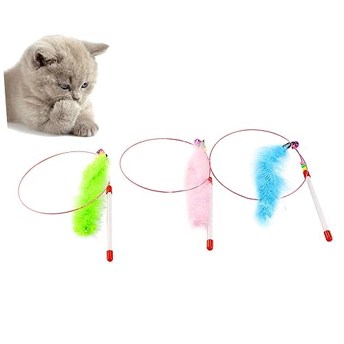 FRCOLOR 3stücke Federwedel Für Katzen Mit Stahldraht Und Buntem Feder-katzenspielzeug Interaktives Katzenspielzeug Mit Rutschfestem Kunststoffgriff Katzenbedarf Für Hause