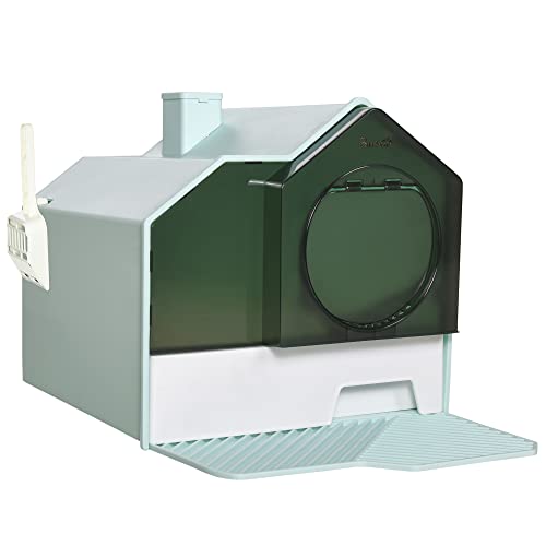 PawHut Katzentoilette Katzenklo mit Bodenwanne Schaufel Filter Toilette mit Haube für Katzen bis 8 kg ABS Kunststoff Hellblau 47 x 45 x 42 cm