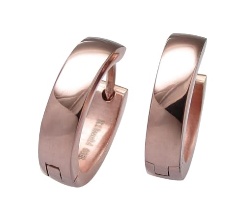 Kikuchi Edelstahl Ohrringe Damen Ros gold Hochglänzend Klapp Creolen 16mm Rotgold Poliert Gewölbt Bogen WE15101