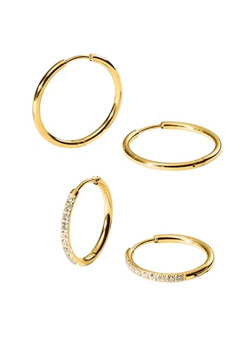 Purelei Lovely Glitter Damen Ohrring-Set 2 Paar Creolen vergoldet oder silber kleine Zirkonia große schlichte Creolen wasserfest hypoallergen Gold