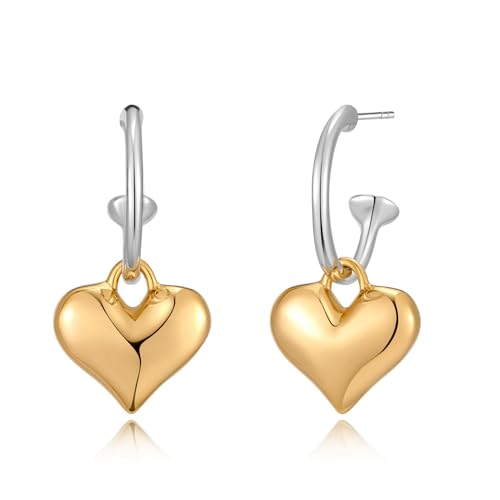 LILIE WHITE Damen Ohrringe Herz Hängende Creolen in Gold und Silber Hypoallergen Anlaufsicher Modischer Schmuck für Alltag und Anlässe Geschenkidee für Frauen