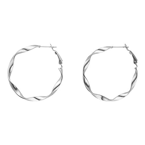 PURELEI Ke Kai Ohrringe Silber Wasserfeste Ohrringe für Damen Gedrehte Creolen aus Edelstahl Geschenk für Frauen 42mm Durchmesser