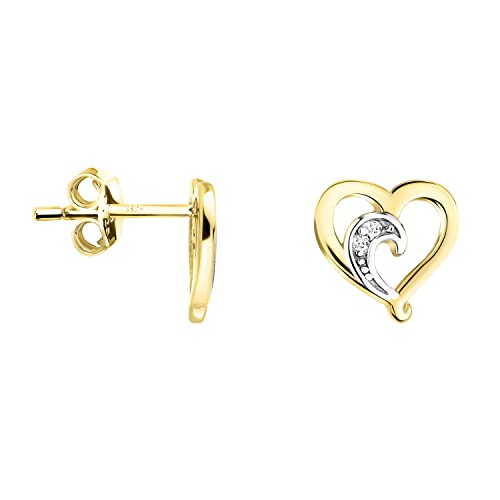 SOFIA MILANI - Damen Ohrringe 925 Silber - teils vergoldet golden mit Zirkonia Steinen - Bicolor Herzen Ohrstecker - E1698