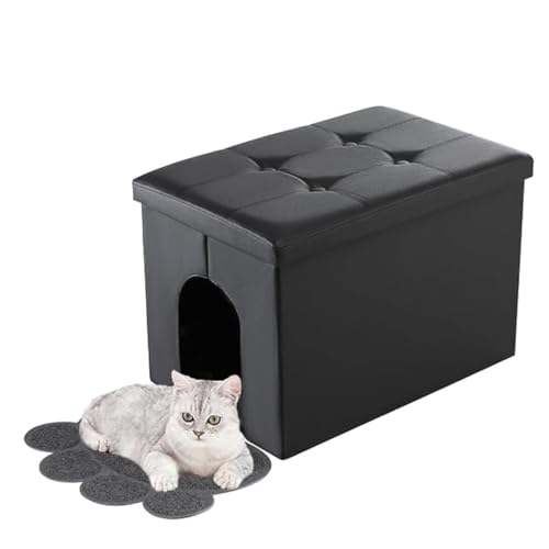 MEEXPAWS Katzenklo Schrank Katzenschrank für Katzentoilette Verstecktes Katzenklo Katzentoilettenschrank Katzen Schrank Sitzbank Katzenklo Kommode Weiß oder Schwarz L 65 x 45 x 45cm
