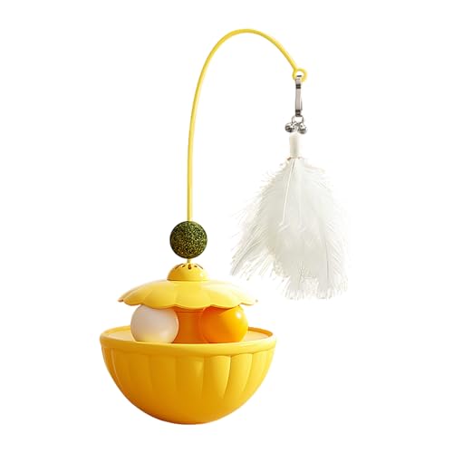 Generisch Katzenspielzeug Ball Gelb Federwedel Kitten Wobble Catnip Ball with Feathers Praktischer für Tägliches Training Fitness Spielspaß Naturmaterial Sicher Langlebig Hochwertig