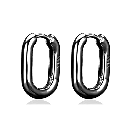 VICKWOOD Creolen Silber 925 Mittelgroß 15 mm Echt Silber Klein Eckige Creolen Damen Ohrringe Gold Silber mit Zirkonia 18K Vergoldet Schmuck Geschenk für Frauen Schwarz