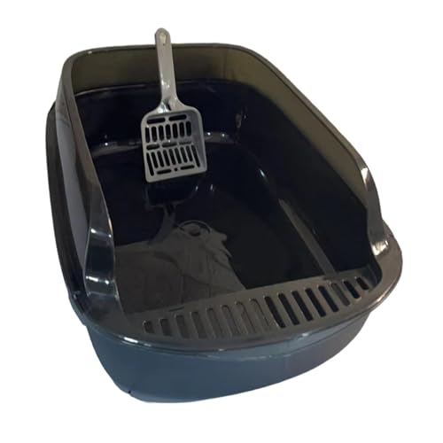 Gralara Katzentoilette mit Offener Oberseite Haustiertoilette Sandkasten mit Schaufel Stabiler Tragbarer Halbgeschlossener Sandkasten Sieb Katzentoilette Schwarz