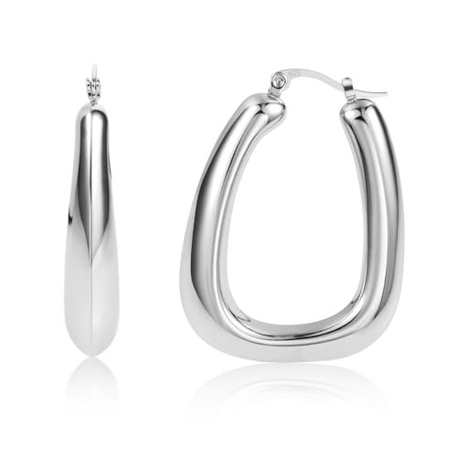 ALEXCRAFT Dick Eckige Creolen Ohrringe Silber 925 für Damen Chunky Hoops Silber Geschenk für Frauen Freundin Mama Mädchen