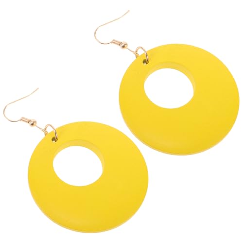 Abaodam Runde Leichte Holz Creolen Damen Ohrringe Geometrisch Retro Hängeohrringe Gelb Party Schmuck