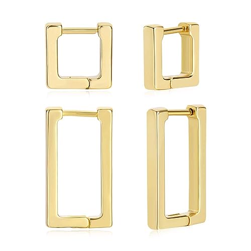 LILIE WHITE 2 Paar quadratische Creolen aus 14 Karat Gold für Damen rechteckige Ohrringe goldene Huggie-Ohrringe goldene Ohrringe Statement-geometrische Ohrringe