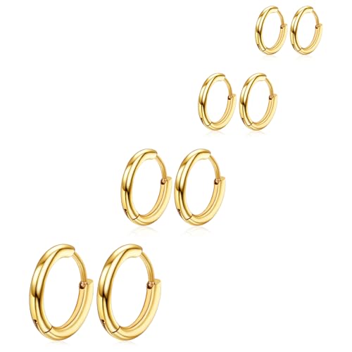 4 Paar Gold 316L Chirurgenstahl Creolen Ohrschmuck Set   Rund Snug Knorpel Herren Hypoallergene Nase Lippen Ringe 8 10 12 14 mm