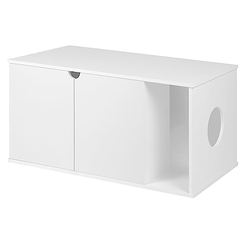 EUGAD Katzenschrank für Katzentoilette Katzenklo Schrank Katzenhaus Katzenhütte kleine Hundehütte Indoor Aufbewahrungsschrank Nachttisch Magnetverschluss Weiß B105xH51xT53 cm 0003MG