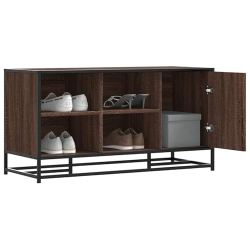 Gecheer Schuhbank Braun Eichen-Optik 100x40x53 5cm Holzwerkstoff Metall Schuhorganizer Schuhregal Sitzbank für Eingangsbereich Garderobe Wohnzimmer849218