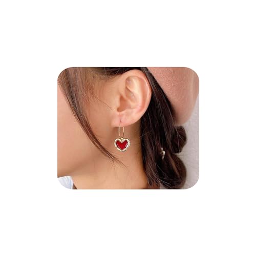 Yienate Gotische Herz-Creolen goldfarben Vintage-Herz-Tropfen-Ohrringe Statement-Ohrringe rote Herz-Ohrringe minimalistische Herz-Huggie-Creolen Schmuck für Frauen und Mädchen