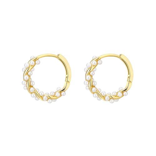 TOFBS Ohrringe Damen Kleine Perle Creolen Gold Leichte Offene Kreis Runde Kunstperlen Perlenohrringe 925 Silber Schmuck Geschenke Silber