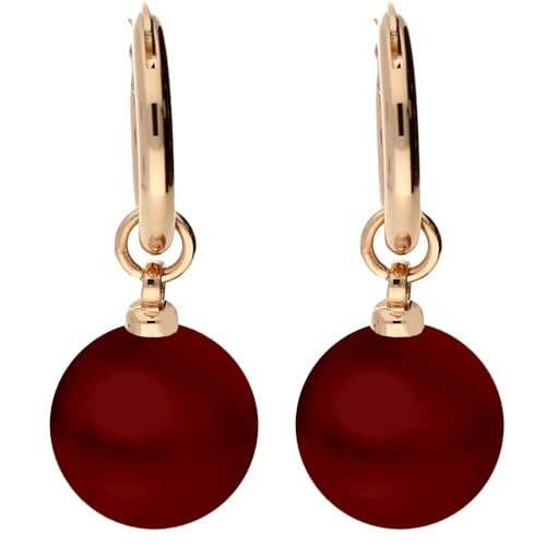 LÖB Creolen 750er Ros gold Vergoldet Perlen Anhänger Rot Damen Ohrringe Perlenohrringe hängend Tropfen Tropfenform Tropfenanhänger Brautschmuck Rose Gold Schmuck