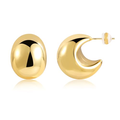 BOUTIQUELOVIN 14K Dupes Ohrringe Gold Creolen Damen Breit Ohrringe Vergoldete Geschenk für Frauen Freundin Mama Mädchen