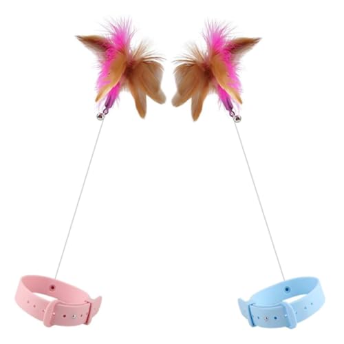 GANAZONO 2 Stück Teiliges Katzenspielzeug mit Weichem Halsband und Federwedel Interaktiver Teaser für Wohnungskatzen Sanftes Material für Sicheres gegen Langeweile Drinnen