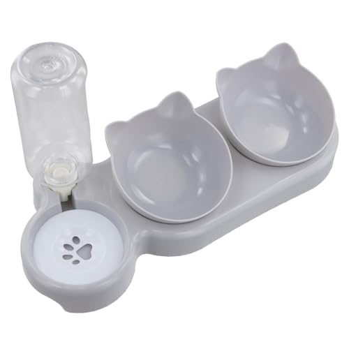 Futternapf Katze 15 -Neigung Katzenfressnapf 3 in1 500 ml Wasserspender Trocken- Nassfutter Schalen Katzen Napfset Abnehmbare Komponenten Langlebiges Kunststoffmaterial 40x14x22 cm