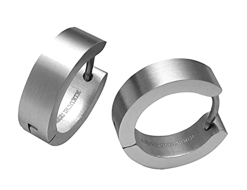 16mm 5mm Kikuchi Herren Ohrringe Titan Stab Edelstahl Hoop Klapp Creolen Ohrclicker Silber Gebürsted Matt Kantig Gerade ERTS026