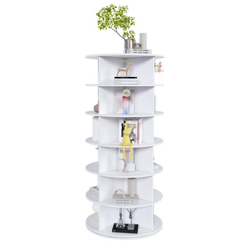 muenfly Drehbares 6 Etagen 360 Platzsparender Schuh Turm für 24 Paar Schmal Hoch Weiß ohne Werkzeug 60x60x138 5 cm
