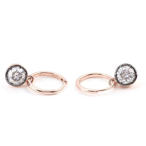 Grewod Ohrringe Damen Creolen Rotgold 9K 375 Hängend Anhänger mit 2ct Rund Moissanite Ohrringe Schmuck Hochzeit