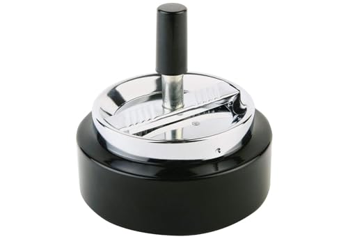 APS Drehaschenbecher KLASSIKER Ascher Aschenbecher aus verchromtem Metall Deckel mit Drehmechanismus 10 5 cm Höhe 11cm Schwarz