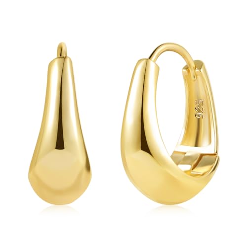 ALEXCRAFT Dicke Eckige Creolen Gold Ohrringe Klein Damen 14K Goldener Ohrringe Geschenk für Frauen Freundin Mama Mädchen