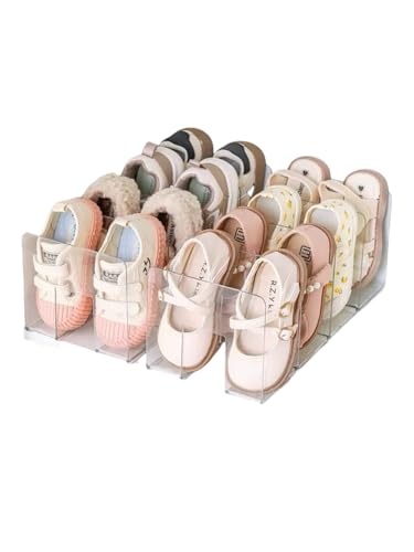 Transparentes Acryl-Schuhregal für Kinder 2 Stück Kleiderschublade Organizer Baby-Kommode Organizer 4 Abschnitte stapelbar Baby-Schuh-Organizer für Schrank Kinderzimmer und Eingangsbereich