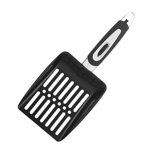osiuujkw Hochwertiger griffiger Streuschaufel aus Edelstahl für Katzentoiletten inklusive Streusieb und langem Griff Schwarz 25.2 x 10.8 cm