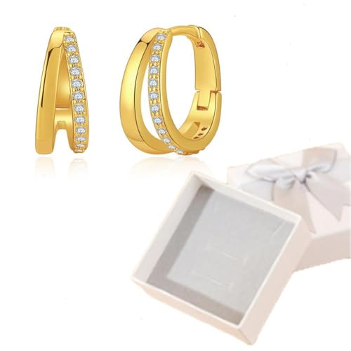 Goldene Doppel-Creolen für Damen dicke ovale offene Doppel-Creolen 18 Karat vergoldete Spiral-Set-Zirkonia-Ohrringe für Frauen