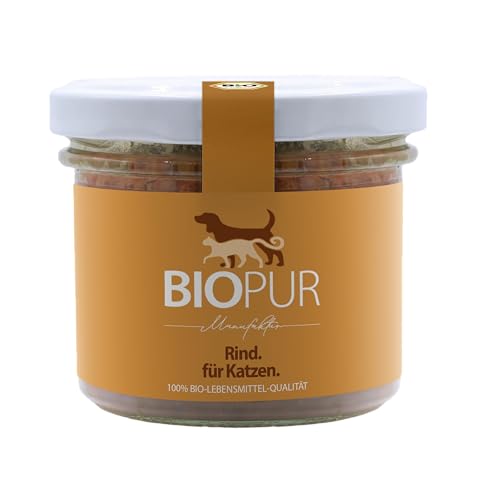 BIOPUR Premiumglas für Katzen Rind mit Brokkoli Katzenminze - 12 x 100 g